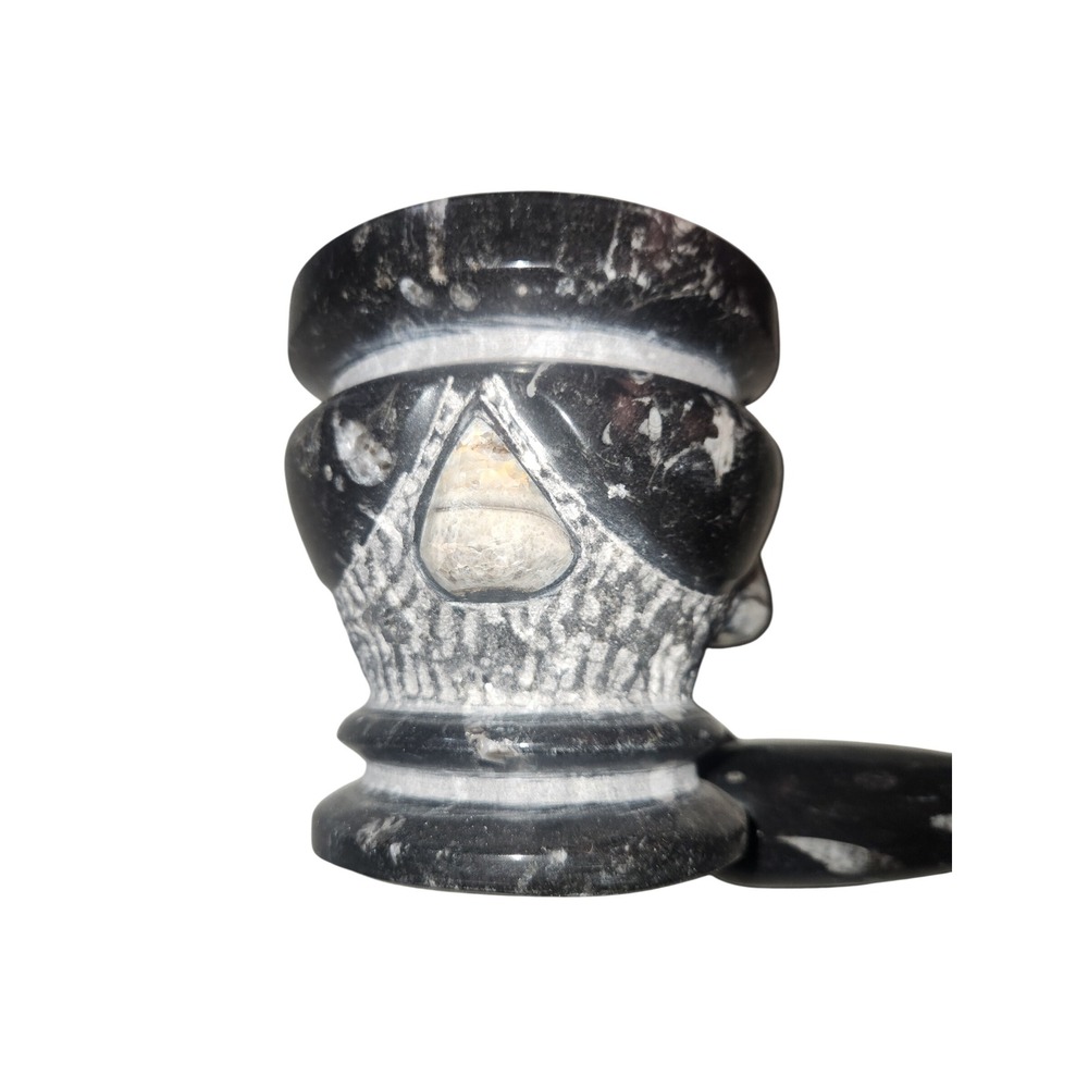 Orthoceras Fossil Mortar and Pestle Set Hand Carved Black Marble Stone Decor